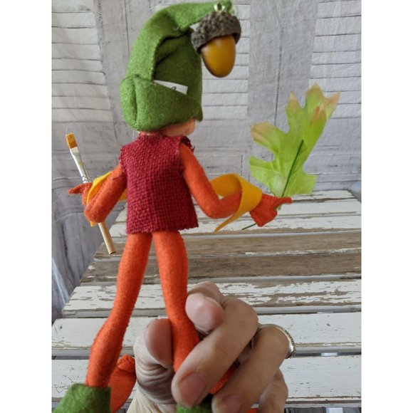 Annalee Thanksgiving elf acorn brush green leaf fa - Picture 6 of 8